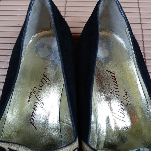 Miss Maud Paris Womens Black Suede & gold Loafers Flats Sz 5.5M. France - Picture 6 of 11